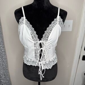 White Lace Trim Spaghetti Strap Camisole Summer Tank